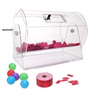 Acrylic Raffle Drum,Professional Raffle Ticket Spinning Cage with 2 Keys, Transparent Lottery Spinning Drawing, Holds 10000 Tickets or 300 Raffle Balls, Raffle Ticket Box for Lottery Games Bing