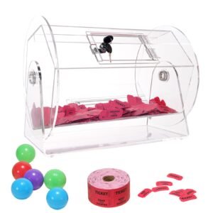 Acrylic Raffle Drum,Professional Raffle Ticket Spinning Cage with 2 Keys, Transparent Lottery Spinning Drawing, Holds 5000 Tickets or 200 Raffle Balls, Raffle Ticket Box for Lottery Games Bingo