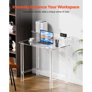 acrylic table 2 tiers clear office desk with monitor stand acrylic study computer desk modern side end table nightstand for bedroom office study cloakroom 197 x 315 x 347 in clear 1.jpg