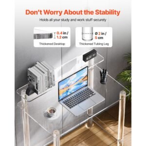 acrylic table 2 tiers clear office desk with monitor stand acrylic study computer desk modern side end table nightstand for bedroom office study cloakroom 197 x 315 x 347 in clear 3.jpg