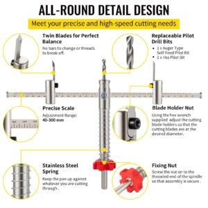 adjustable hole saw cutter kit 1 58 to 11 13 16 40 300 mm recessed hole saw with pc dust shield two replaceable pilot drill bits for recessed lights ceiling speakers vent holes 3.jpg