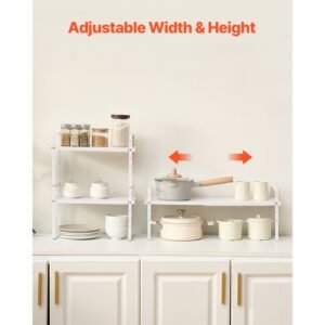 adjustable kitchen cabinet shelf organizer expandable 2 tier cabinet shelf stackable countertop organizers and storage shelf risers pantry organizers for kitchen bathroom office white 2.jpg