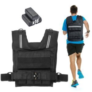 Adjustable Weighted Vest, 35lb Weight Vest with Iron Weights, Shoulder Pad, and Reflective Stripe, Body Weight Vest Exercise Set for Men Women, Workout Equipment for Strength Training Running