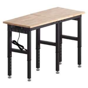 adjustable workbench 5000 lbs capacity 72 x 24 inch oak wood top workstation with 4 ac outlets 2 usb ports heavy duty hardwood worktable for garage workshop home office commercial 5.jpg