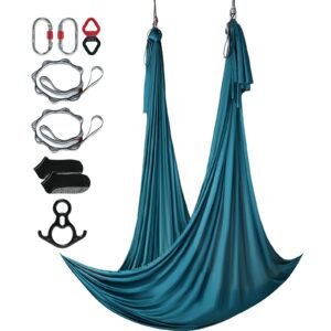 Aerial Silk & Yoga Swing, 11 Yards, Aerial Yoga Hammock Kit with 100gsm Nylon Fabric, Full Rigging Hardware & Easy Set-up Guide, Antigravity Flying for All Levels Fitness Bodybuilding, Green