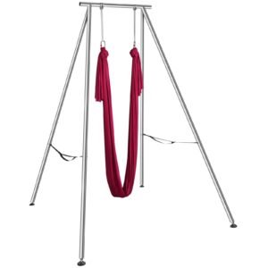 Aerial Yoga Frame & Yoga Hammock, 9.67 ft Height Professional Yoga Swing Stand Comes with 6.6 Yards Aerial Hammock, Max 551.15 lbs Load Capacity, Yoga Rig for Indoor Outdoor Aerial Yoga, Red