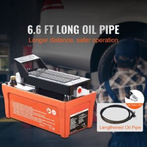 Air Hydraulic Pump, 10,000 PSI 1/2 Gal Reservoir, NPT 3/8" Oil Outlet, NPT 1/4" Inlet, 6.6 ft Pipe, Foot Actuated Hydraulic Pump Air Treadle for Auto Body Frame Machines and Pulling Post, Orange