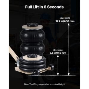 air jack, 3 ton/6613 lbs triple bag air jack, airbag with six steel pipes, lift up to 17.7 inch/450 mm, 1 6 s fast lifting pneumatic with adjustable long handle for car, suv, pickup truck repair