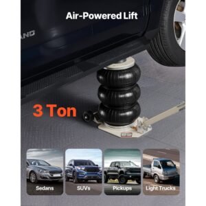 air jack, 3 ton/6613 lbs triple bag air jack, airbag with six steel pipes, lift up to 17.7 inch/450 mm, 1 6 s fast lifting pneumatic with adjustable long handle for car, suv, pickup truck repair