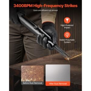 air needle scaler, 3400bpm pneumatic scaler for rust paint removal with 3 speed adjustment, 19 hardened needles & 3 air nozzle connectors lightweight, compact & ergonomic grip