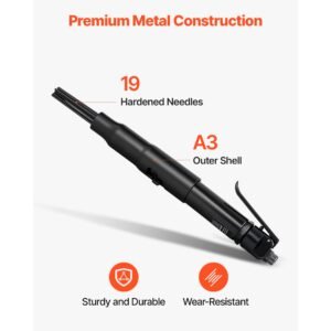 air needle scaler, 3400bpm pneumatic scaler for rust paint removal with 3 speed adjustment, 19 hardened needles & 3 air nozzle connectors lightweight, compact & ergonomic grip