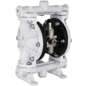 air operated double diaphragm pump, 1/2 in inlet & outlet, polypropylene body, 2.5 gpm & max 80psi, ptfe diaphragm pneumatic transfer pump for petroleum, diesel, oil & low viscosity fluids