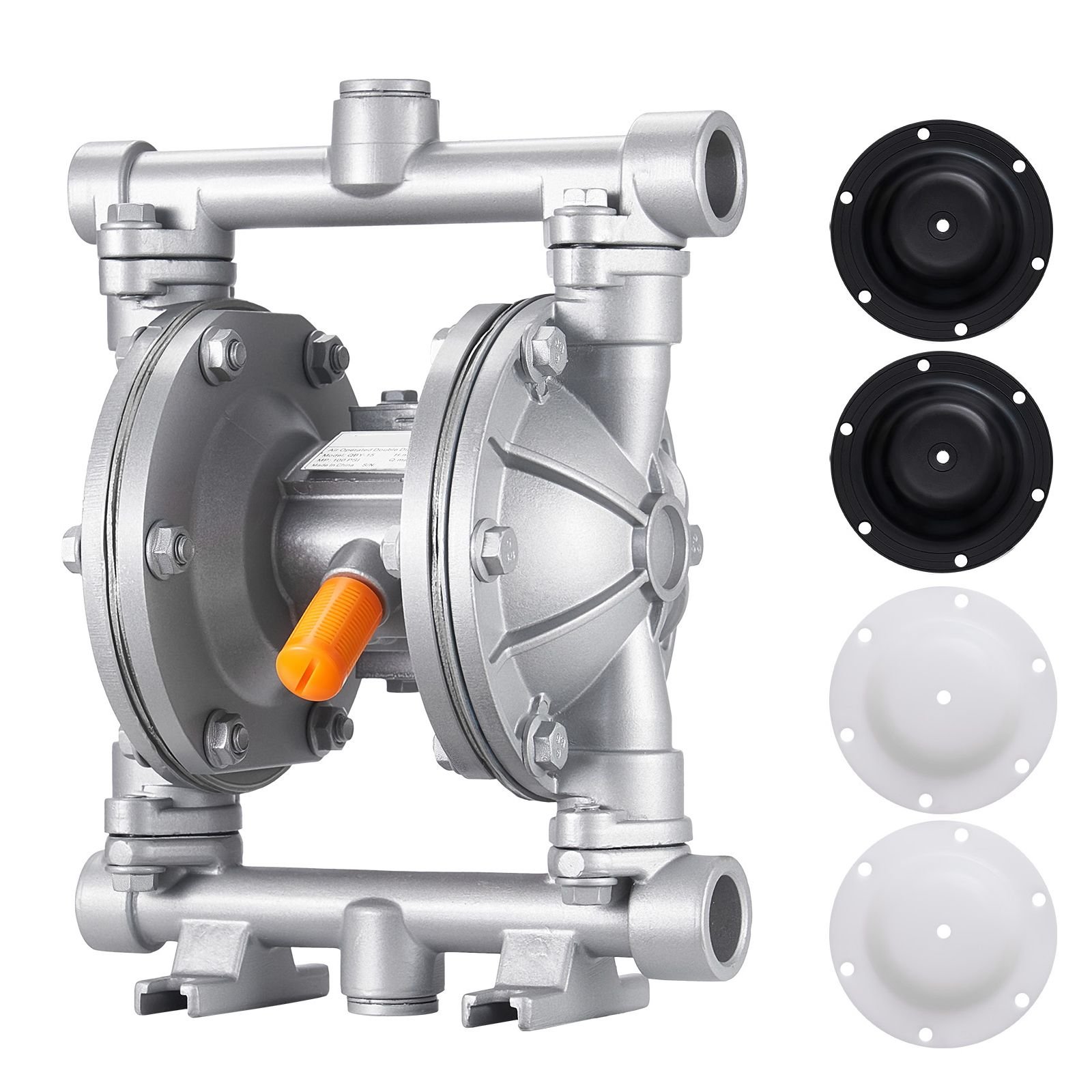 air operated double diaphragm pump, 6.6 gpm, 3/8 inch inlet & outlet pneumatic waste oil transfer pump, max 100 psi, aluminum alloy body, air operated for diesel, grease, kerosene, gasoline