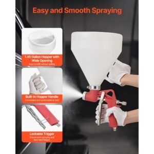 air texture spray gun, 1.45 gallon air hopper spray gun, professional drywall texture painting sprayer with 3 nozzles (3.5mm, 6mm, 8mm) for popcorn, knockdown, orange peel textures