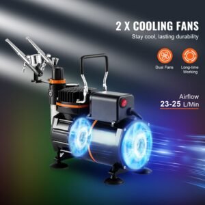 airbrush kit dual fan air compressor professional airbrushing system kit with 3 airbrushes holder color mixing wheel cleaning brush set air brush set for art nail cookie tattoo makeup cake 2.jpg