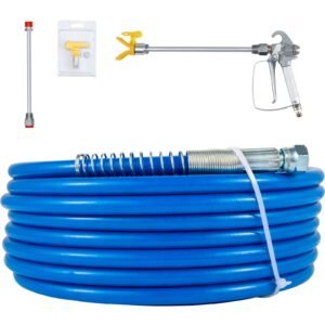 Airless Paint Spray Hose Kit, 50ft 3600 psi High Pressure Fiber Tube with 8 inch Extension Rod Pole, Including 517 Tip and Tip Guard, 1/4" Swivel Joint for Homes Buildings Decks or Fences