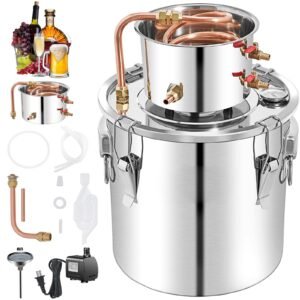 Alcohol Still 13.2Gal/50L, Alcohol Distiller with Circulating Pump, Alcohol Still Copper Tube, Whiskey Distilling Kit with Build-In Thermometer, Whiskey Making Kit for DIY Alcohol, Stainless Ste