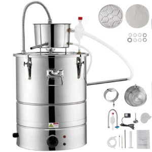 Alcohol Still, 15 Gal 50L Water Alcohol Distiller, Home Distillery Kit include Stainless Steel Tube & Pump & One-way Exhaust Valve & Thermometer (30-120 Celsius) for Whisky Wine Brandy, Silver