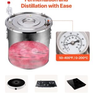 alcohol still 5 gal 19 l stainless steel water alcohol distiller with copper coil home brewing refining fermentation kit with thermometer for wine whisky brandy silver 2.jpg
