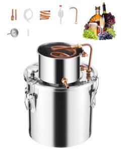 Alcohol Still, 5 Gal / 19 L Stainless Steel Water Alcohol Distiller with Copper Coil, Home Brewing Refining Fermentation Kit with Thermometer, for Wine Whisky Brandy, Silver