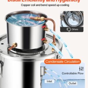 alcohol still 5 gal 19 l stainless steel water alcohol distiller with copper coil home brewing refining fermentation kit with thermometer for wine whisky brandy silver 4.jpg