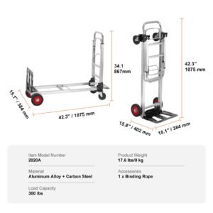 aluminum folding hand truck 2 in 1 design 400 lbs capacity heavy duty industrial collapsible cart dolly cart with rubber wheels for transport and moving in warehouse supermarket garden 4.jpg