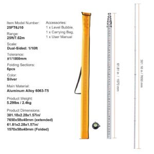 aluminum grade rod 25 feet10ths 6 sections telescopic measuring roddouble sided scale 110ft leveling rod stickaluminum alloy survey rod w bubble level carrying bag for houseswallsfloors 4.jpg
