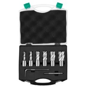Annular Cutter Set, 6 pcs Weldon Shank Mag Drill Bits, 1/2" to 1-1/16" Cutting Diameter, 1" Cutting Depth, M2AL High-Speed Steel, with Pilot Pin and Portable Case, for Using with Magnetic Drills