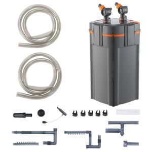 Aquarium Filter 317GPH, 4-Stage Canister Filter 100 Gallon, Ultra-Quiet Internal Aquarium Filter with UV Protection, Submersible Power Filter with Multiple Function for Fish Tanks, 12W