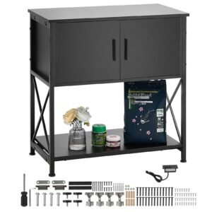 Aquarium Stand, 29 Gallon Fish Tank Stand, 28.7 x 16.5 x 30 in Steel and MDF Turtle Tank Stand, 242.5 lbs Load Capacity, Reptile Tank Stand with Storage Cabinet and Embedded Power Panel, Black