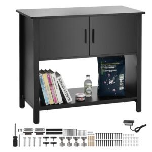 Aquarium Stand, 40 Gallon Fish Tank Stand, 36.6 x 18.9 x 31.5 in Steel and MDF Turtle Tank Stand, 335 lbs Load Capacity, Reptile Tank Stand with Storage Cabinet and Embedded Power Panel, Black