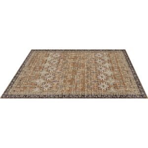 Area Rug, 7.5 x 9.5 ft Large Washable Rug, Non-Slip and Tear-Resistant Soft Carpet, Pet & Child Friendly Vintage Area Rugs, Indoor Mat for Bedroom, Living Room, Office, Entryway, Brown Green