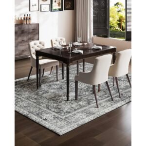 area rug 8 x 10 ft large washable rug non slip and tear resistant soft carpet pet child friendly vintage area rugs indoor mat for bedroom living room kids room entryway office gray 4.jpg