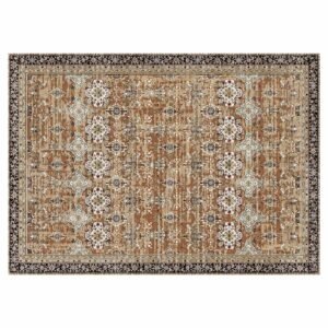 Area Rug, 9 x 12 ft Large Washable Rug, Non-Slip and Tear-Resistant Soft Carpet, Pet & Child Friendly Vintage Area Rugs, Indoor Mat for Bedroom, Living Room, Kids Room, Office, Brown Green