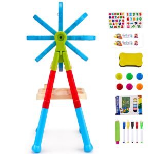 Art Easel for Kids, 2-in-1 Double-Sided Kid's Art Easel with Magnetic Whiteboard & Chalkboard, Adjustable Standing Rotatable Removable Drawing Board with Painting Accessories for Boys and Girls