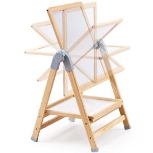 Art Easel for Kids, 2-in-1 Wooden Double-Sided Kid's Art Easel with Magnetic Whiteboard & Chalkboard, Adjustable Standing Rotatable Foldable Drawing Board with Painting Accessories for Boy Girl