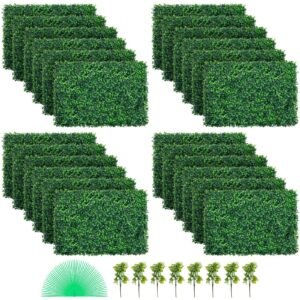 Artificial Boxwood Panel UV 24pcs Boxwood Hedge Wall Panels Artificial Grass Backdrop Wall 24" X 16" 4 cm Green Grass Wall, Fake Hedge for Decor Privacy Fence Indoor, Outdoor Garden Backyard
