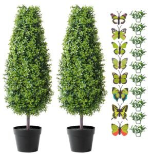 artificial boxwood topiary tree 36 inch tall 2 pieces faux topiary trees green faux plant w extra leaves pot small decoration uv rated greenery set for home decor indooroutdoor 5.jpg