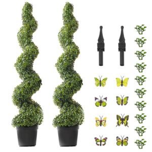 artificial boxwood topiary tree 60 inch tall 2 pieces spiral faux topiary trees faux plant w extra leaves pot small decoration uv rated greenery set for home decor indooroutdoor 5.jpg