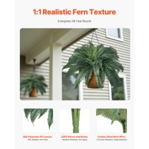 artificial ferns 2 pcs natural spread diameter 43 47 inch large hanging artificial boston ferns fake plant wall decor with 50 branches faux fern for home and office flowerpot unincluded 2.jpg