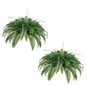 artificial ferns natural spread diameter 37 41 inch large hanging fake boston ferns sunlight resistant fake plant wall decor with 80 branches and flowerpot faux fern for home office outdoor 3.jpg