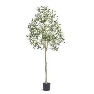 artificial olive tree 5 ft tall faux plant secure pe material anti tip tilt protection low maintenance plant lifelike green fake potted tree for home office warehouse decor indoor outdoor 1.jpg