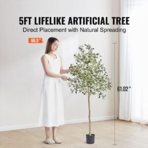 artificial olive tree 5 ft tall faux plant secure pe material anti tip tilt protection low maintenance plant lifelike green fake potted tree for home office warehouse decor indoor outdoor 3.jpg
