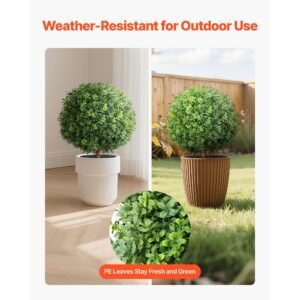 artificial topiary boxwood trees with ground spike 22 inch 2 set faux shrubs bushes potted plants fake silk tree look real for decor front porch outdoor indoor patio garden balcony backyard 2.jpg