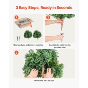 artificial topiary boxwood trees with ground spike 22 inch 2 set faux shrubs bushes potted plants fake silk tree look real for decor front porch outdoor indoor patio garden balcony backyard 3.jpg