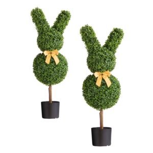 Artificial Topiary Bunny-Shape Boxwood Ball, 2 Set 36 inch Faux Boxwood Plant Balls, Fake Silk Tree Look Real, Easy Assembly for Decor Front Porch Outdoor Patio Garden Balcony Backyard Indoor