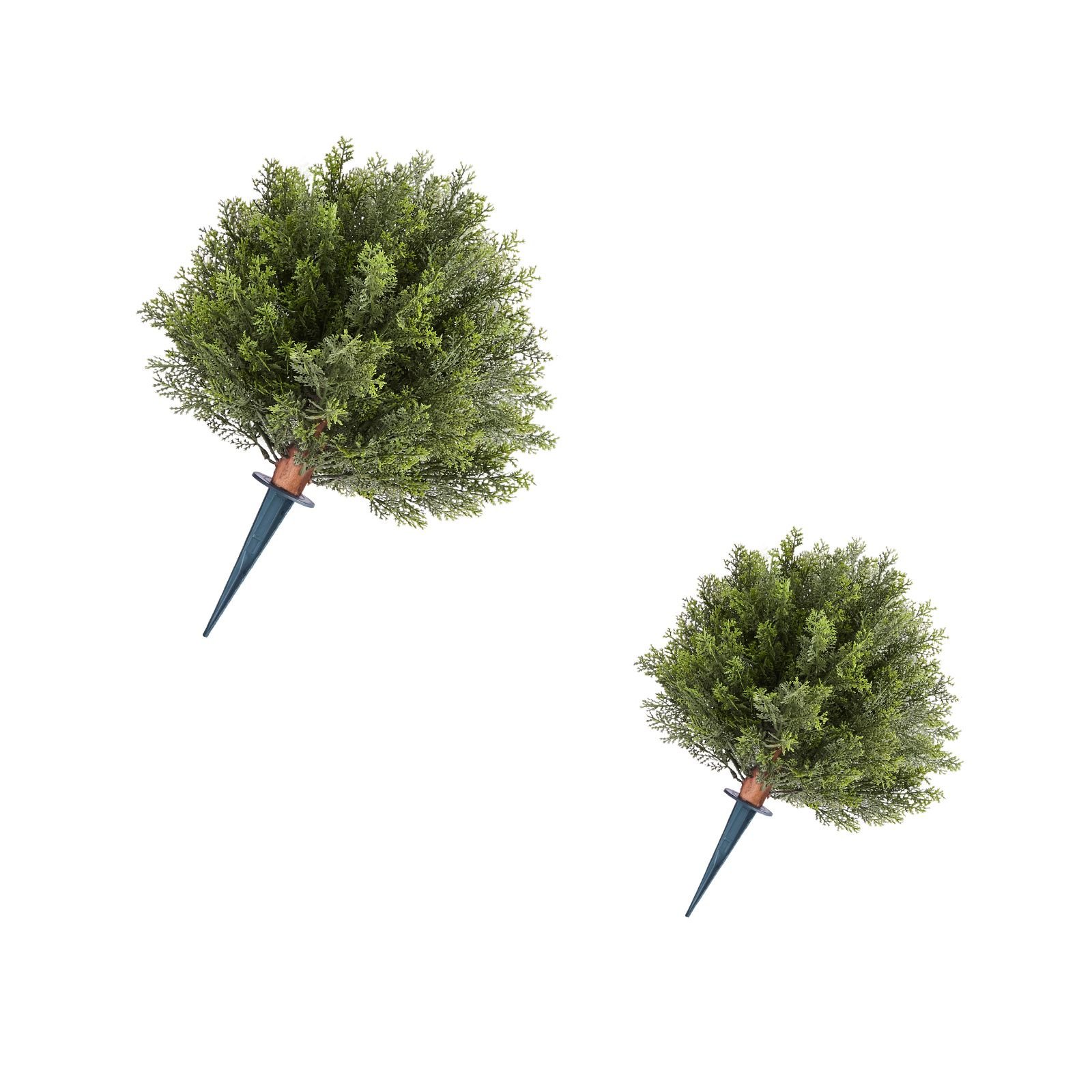 artificial topiary cypress trees with ground spike, 16 inch 2 set faux shrubs & bushes potted plants, fake silk tree look real for decor front porch outdoor indoor patio garden balcony backyard