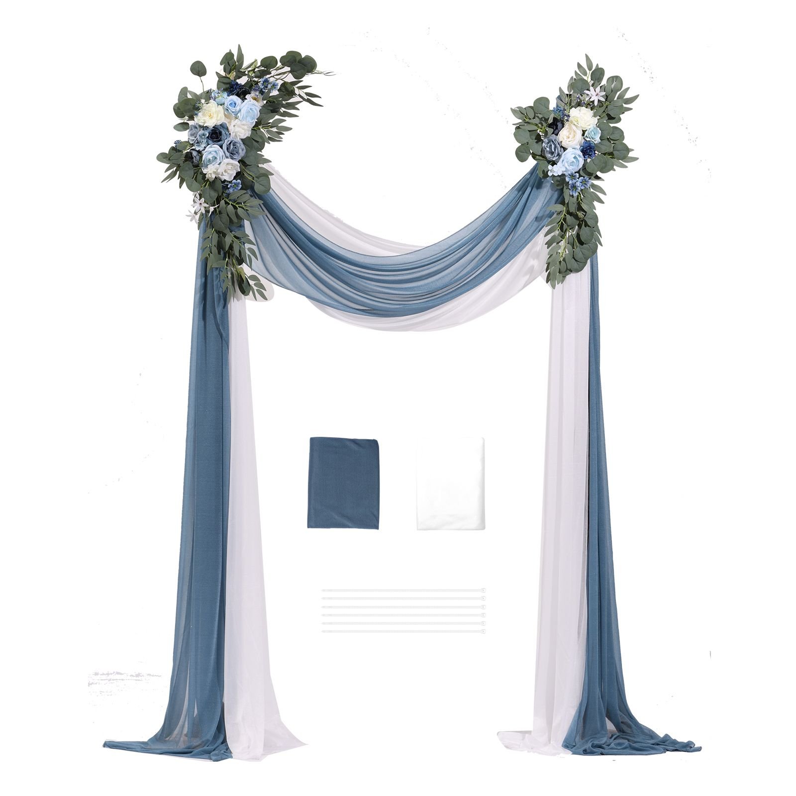 artificial wedding arch flowers kit blue wedding arch flowers with drapes kit pack of 4 2 pcs floral arrangement 2 pcs sheer drapes for ceremony bouquets reception backdrop decoration.jpg