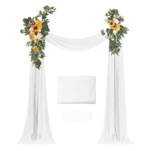 Artificial Wedding Arch Flowers Kit, Yellow Wedding Arch Flowers with Drapes Kit (Pack of 3) - 2 Pcs Floral Arrangement, 1 Pcs Sheer Drapes, for Ceremony Bouquets Reception Backdrop Decoration