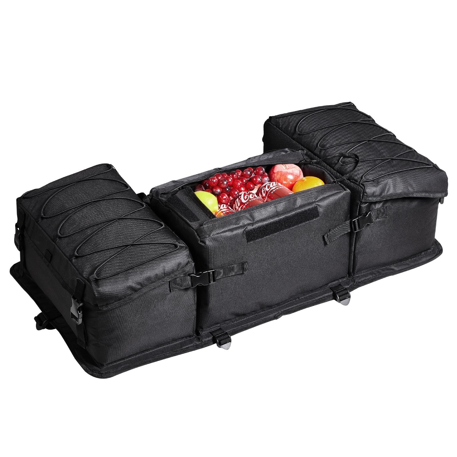 atv rear storage bag, 50l atv rear cargo bag with sponge seat cushion & bottle holder, 600d oxford cloth rear seat gear bag fit most atvs with rear rack, compatible with atv, utv, can am vehicle